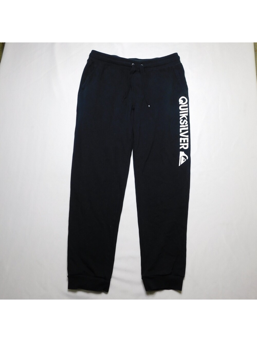 Quiksilver Sweatpants Mens Medium M Black Joggers Big Logo Fleece Graphic Sweat